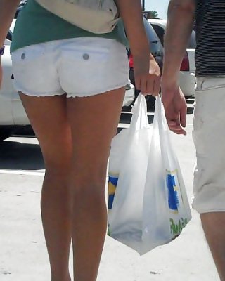 Girl in white short cutoff jeans showing her ass & butt ! #3714607