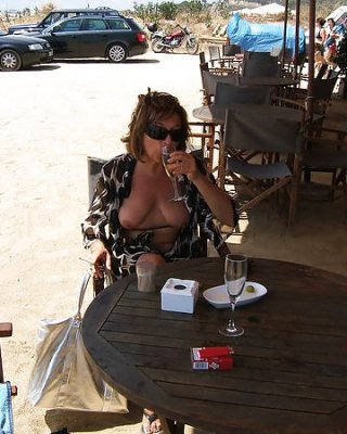 My Sexy Spanish Wife Having A Drink Outside