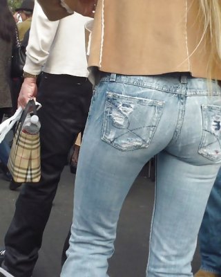 Blonde Teen Ass & Butt In Tight Blue Jeans