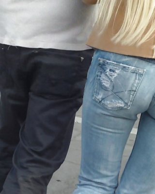 Blonde Teen Ass & Butt In Tight Blue Jeans