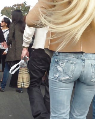 Blonde Teen Ass & Butt In Tight Blue Jeans