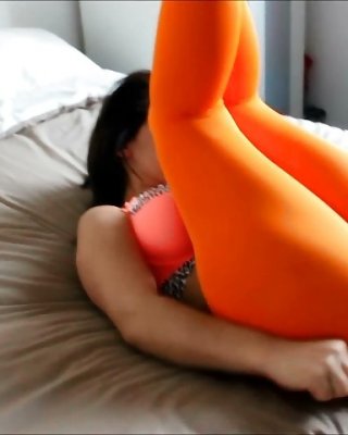 BIG ASS LEGGINGS ORANGE BOOTY THONG BUTT WORSHIP SCREENS