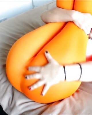 BIG ASS LEGGINGS ORANGE BOOTY THONG BUTT WORSHIP SCREENS