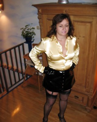 Hairy MILF In PVC Lingerie And Satin Blouse