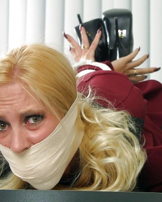 Hot Blonde Secretary Hogtied And Gagged In The Office