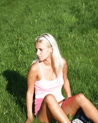 Outdoor Posing On The Grass With Horny Big-titted Blonde Sara J