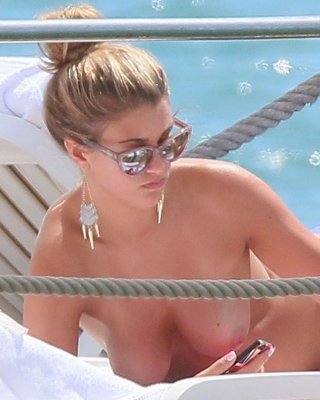 Amy Willerton topless and wearing skimpy blue bikini during a vacation in France #75188309