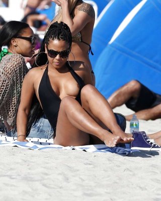Christina Milian exposing nipples slip in bikini on beach #75229714