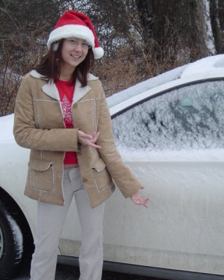 Asian Teen Wearing Santa Hat