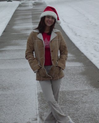 Asian Teen Wearing Santa Hat