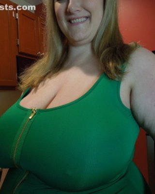 Chubby Amateur Blonde Lets Her Gigantic Tits Hang Out