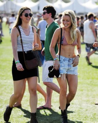 Francesca Eastwood Wearing A Bikini Top  A Denim Shorts At Coachella Music  Arts