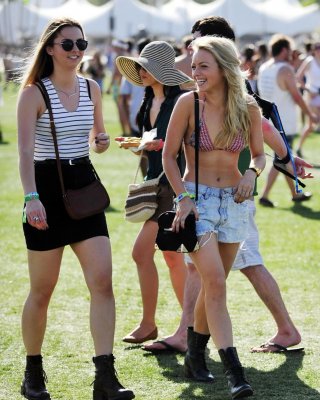 Francesca Eastwood Wearing A Bikini Top  A Denim Shorts At Coachella Music  Arts