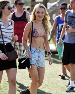 Francesca Eastwood Wearing A Bikini Top  A Denim Shorts At Coachella Music  Arts