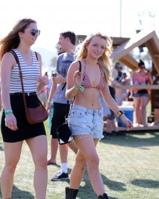 Francesca Eastwood Wearing A Bikini Top  A Denim Shorts At Coachella Music  Arts