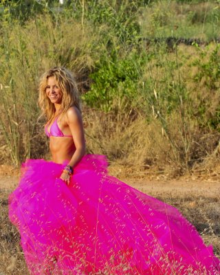 Shakira Ripoll Wearing Pink Bikini Top  Skirt At The Outdoor Photoshoot