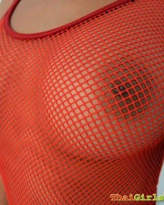 Pigtailed cutie strips from her orange fishnet dress #69763746