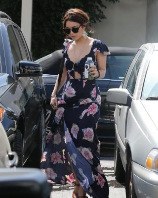 Vanessa Hudgens Bra Peak Wearing A Low Cut Summer Dress Out In Beverly Hills