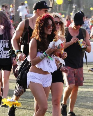 Vanessa Hudgens Wears Tiny White Shorts And Belly Top While Eating A Burger At 2