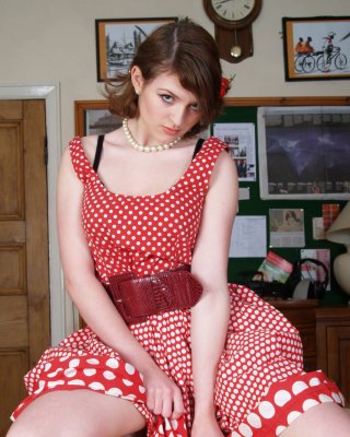 British wife Fawna Latrisch in her sexy red dotted dress #72583667
