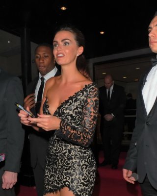 Jennifer Metcalfe Cleavy And Leggy Wearing Black Lace Dress At BAFTA Awards 2015