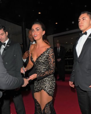 Jennifer Metcalfe Cleavy And Leggy Wearing Black Lace Dress At BAFTA Awards 2015