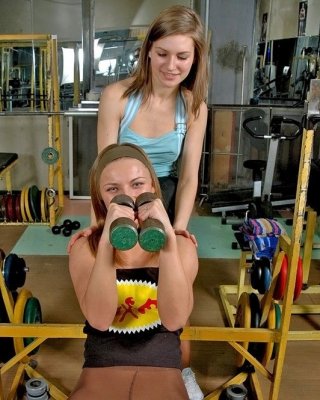 Two Angels In Pantyhose Exercising In Gym