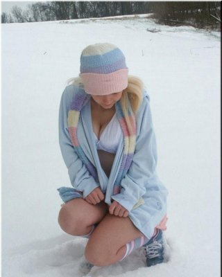 Little Patty flashes her big bra covered tits outside #78633207