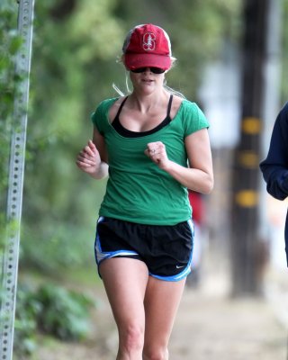 Reese Witherspoon Leggy In Shorts Jogging In Brentwood