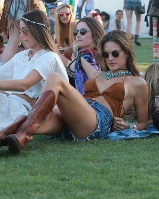 Alessandra Ambrosio Cleavy Showing Sideboob In Tiny Belly Top And Denim Shorts A