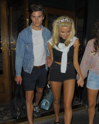 Pixie Lott Wearing Tight Black Belly Top And Shorts Night Out In London