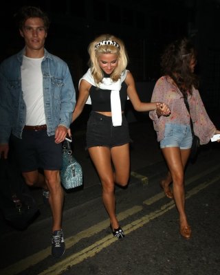 Pixie Lott Wearing Tight Black Belly Top And Shorts Night Out In London