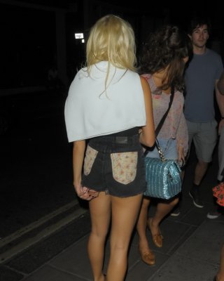 Pixie Lott Wearing Tight Black Belly Top And Shorts Night Out In London