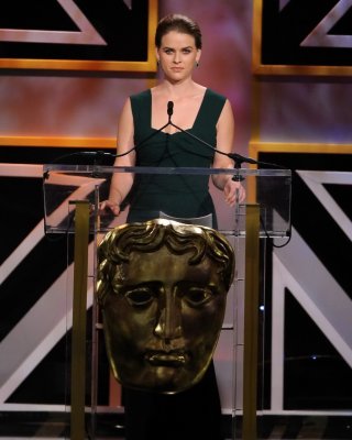 Alice Eve Busty Showing Big Cleavage In A Green Maxi Dress At The 2013 BAFTA LA 