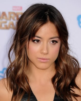 Chloe Bennet Busty In Black Leather Belly Top And Skirt At The Guardians Of The 