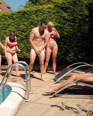 Caught Sleeping Naked In The Pool, Four Girls Help Themselves