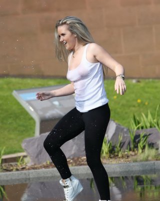 Rachel Rhodes shows off her boobs braless in wet see through top out in Liverpoo #75161298