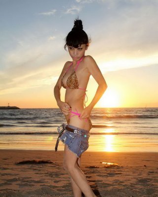 Bai Ling showing boobs in a seethru belly top and tiny leopard print bikini duri #75184396