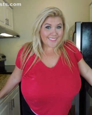 Busty blonde Kacey flashing giant tits in the kitchen #67492323