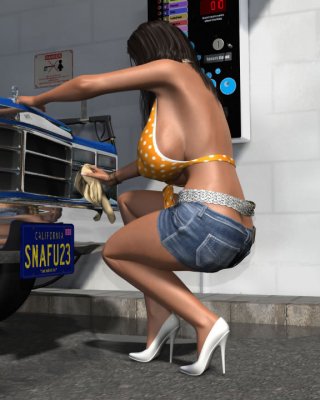 Sexy 3d-Babe in öffentlicher Autowaschanlage zeigt große Brüste
 #67050736