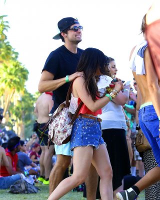 Lucy Hale Wearing Tiny Red Belly Top And Denim Shorts At 2013 Coachella Music An