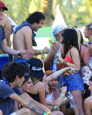 Lucy Hale Wearing Tiny Red Belly Top And Denim Shorts At 2013 Coachella Music An