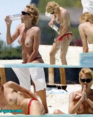 Sharon Stone Shows Bald Pussy And Posing In Topless On Beach