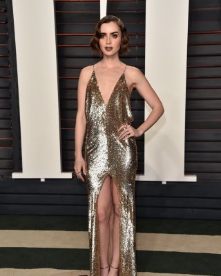 Lily Collins showing sideboob huge cleavage and legs #75145398