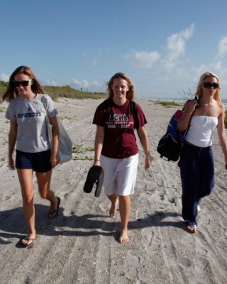 Lascivious Three eighteen year old lesbians get off their bikinis on beach