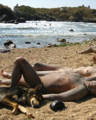 Filthy Friendly younger Russian nudists lay on the seashore