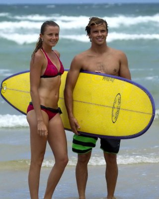 Daniela Hantuchova In Bikini Surfing On A Beach In Brisbane, Australia