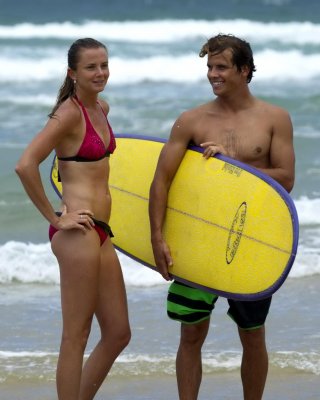 Daniela Hantuchova In Bikini Surfing On A Beach In Brisbane, Australia