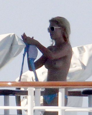 Paris Hilton Exposing Her Nice Tits While Sunbathing Topless On Yacht Paparazzi 