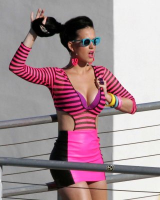 Katy Perry posing and showing huge boobs and nice legs in sexy mini dress #75301474